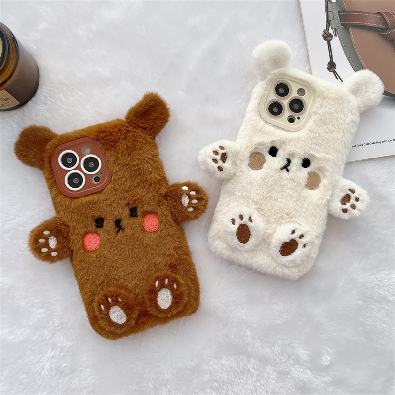 Phone Cases Iphone 16 Pro Max - Koreanische 3D Cartoon Bär Flauschige Plüsch