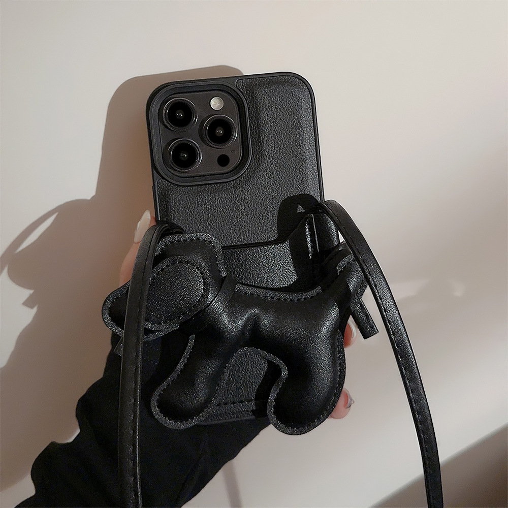 Phone Cases Diy - Koreanische schwarze Crossbody-Lanyard DIY Welpen-Leder-Textur Handyhülle